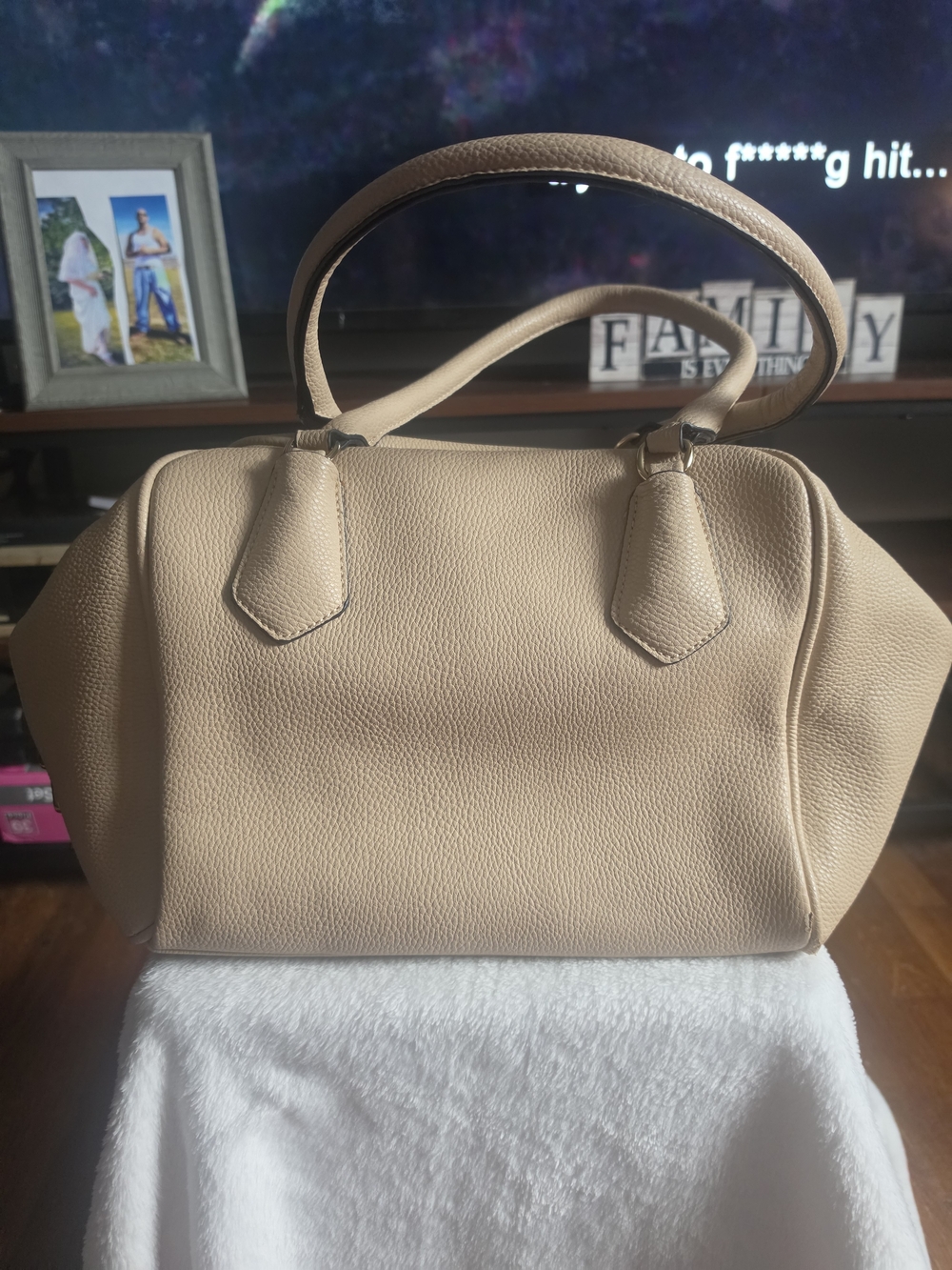 Womens 2 In 1 Beige Structured Top-Handle Bag
